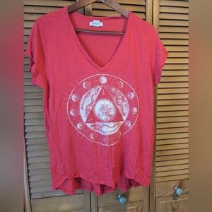 Lucky Brand Red & Cream V-Neck Short Sleeve Tee